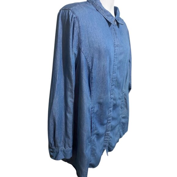 Intro Womens Shirt 2X Chambray Long Sleeve Button Up Collared Country Coastal - Picture 4 of 9